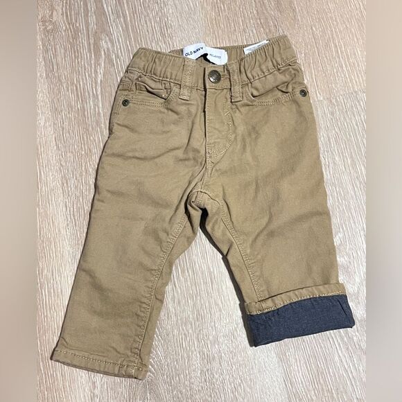 Lot (2) Old Navy Boys Blue Jeans Kakhi Flannel Lined Pants Bundle Size 18 months - Picture 4 of 7